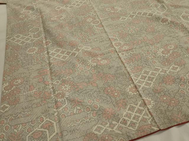 平和屋着物■上質な紬　吉祥花文　正絹　逸品　未使用　AAAU6907ou