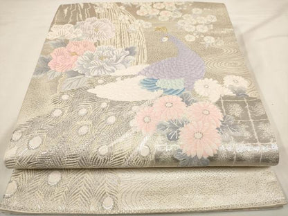 平和屋着物◎六通柄袋帯 唐織 孔雀花文 プラチナ箔二重織 正絹 逸品 AAAU7180dt