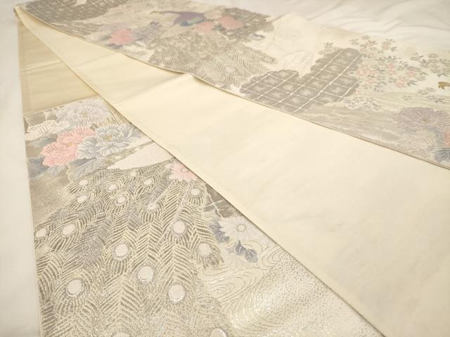 平和屋着物◎六通柄袋帯 唐織 孔雀花文 プラチナ箔二重織 正絹 逸品 AAAU7180dt