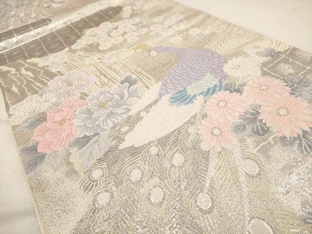 平和屋着物◎六通柄袋帯 唐織 孔雀花文 プラチナ箔二重織 正絹 逸品 AAAU7180dt