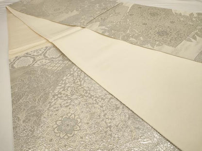 平和屋着物◎六通柄袋帯 正倉院花文 銀糸 正絹 逸品 AAAU7196dt