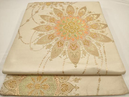 平和屋着物◎六通柄袋帯 花文 金糸 正絹 逸品 AAAU7199dt
