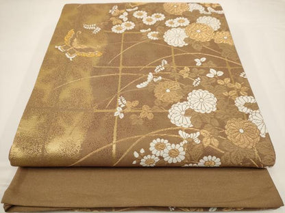 平和屋着物◎六通柄袋帯 唐織 花蝶文 金糸 正絹 逸品 AAAU7202dt