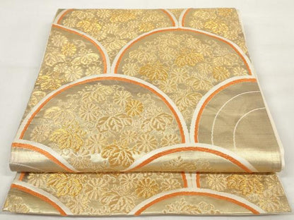 平和屋着物◎六通柄袋帯 花青海波 金糸 正絹 逸品 AAAU7259sg