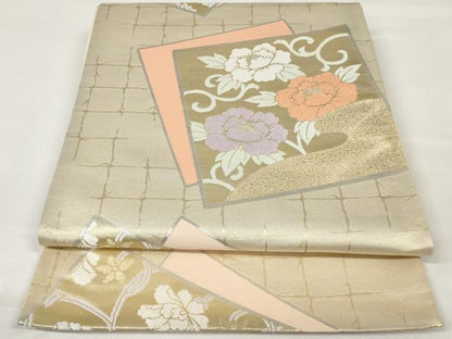 平和屋着物◎六通柄袋帯 唐織 色紙重ね花文 金糸 正絹 逸品 AAAU7268sg