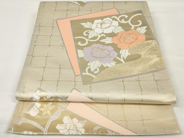 平和屋着物◎六通柄袋帯 唐織 色紙重ね花文 金糸 正絹 逸品 AAAU7268sg