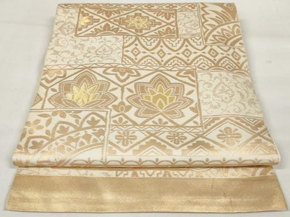 平和屋着物◎六通柄袋帯 横段花文 金糸 正絹 逸品 AAAU7272sg