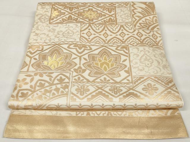 平和屋着物◎六通柄袋帯 横段花文 金糸 正絹 逸品 AAAU7272sg