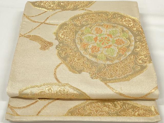 平和屋着物◎六通柄袋帯 唐織 正倉院花文 正絹 逸品 AAAU7279sg