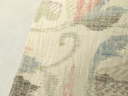 平和屋着物▽上質な紬 単衣 ちぢみ織り 花唐草文 正絹 逸品 AAAU7436cs