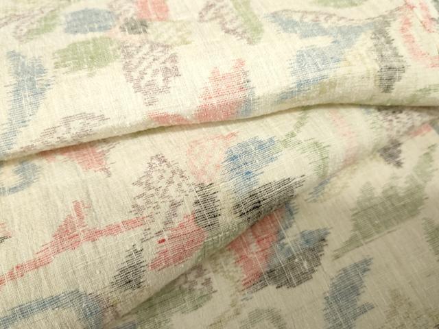 平和屋着物▽上質な紬 単衣 ちぢみ織り 花唐草文 正絹 逸品 AAAU7436cs