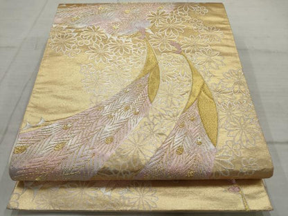平和屋着物◎六通柄袋帯　孔雀花文　金銀糸　正絹　逸品　AAAU7710ru