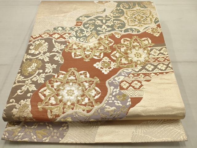 平和屋着物◎六通柄袋帯 道長正倉院花文 金糸 正絹 逸品 AAAU7714ru