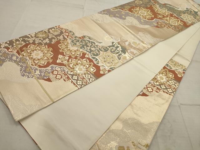 平和屋着物◎六通柄袋帯 道長正倉院花文 金糸 正絹 逸品 AAAU7714ru