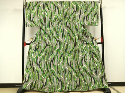 平和屋着物▽上質な紬 単衣 よろけ縞 正絹 逸品 AAAU7955fy