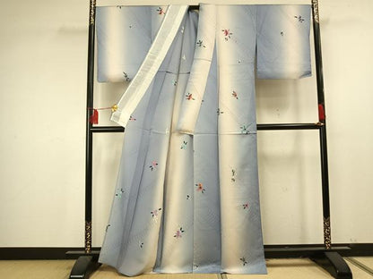 平和屋着物▽上質な小紋 単衣 草花文 暈し染め 金彩 正絹 逸品 AAAU7977fy
