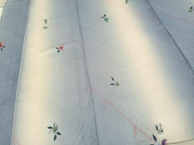 平和屋着物▽上質な小紋 単衣 草花文 暈し染め 金彩 正絹 逸品 AAAU7977fy