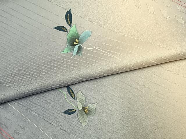 平和屋着物▽上質な小紋 単衣 草花文 暈し染め 金彩 正絹 逸品 AAAU7977fy