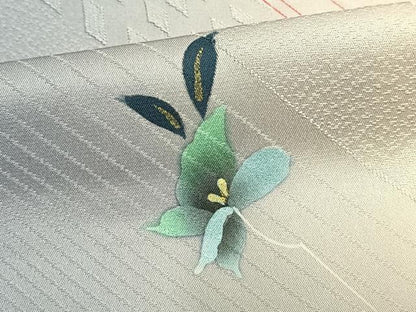平和屋着物▽上質な小紋 単衣 草花文 暈し染め 金彩 正絹 逸品 AAAU7977fy