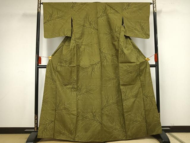 平和屋着物▽本場大島紬 単衣 7マルキ 草葉文 正絹 逸品 AAAU7982fy