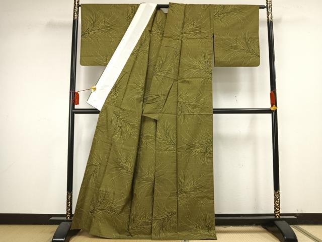 平和屋着物▽本場大島紬 単衣 7マルキ 草葉文 正絹 逸品 AAAU7982fy