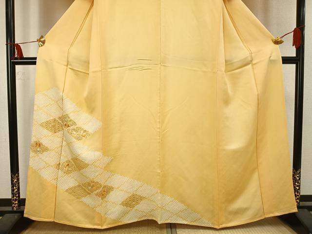 平和屋着物▽訪問着　単衣　絞り　刺繍　唐草花文　正絹　逸品　AAAU7983fy