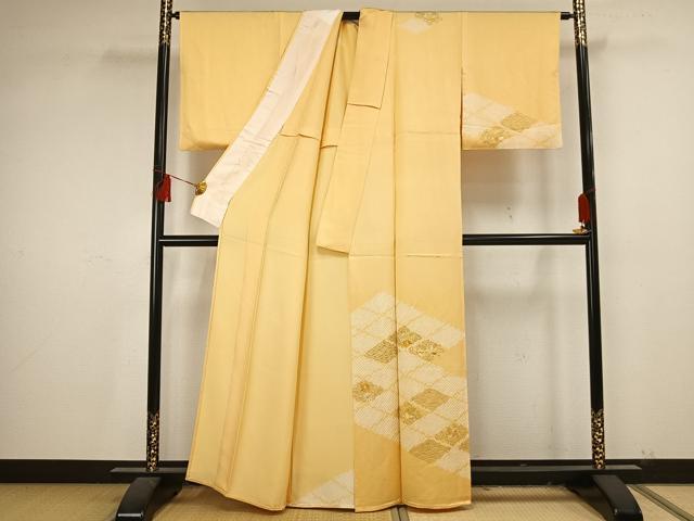 平和屋着物▽訪問着　単衣　絞り　刺繍　唐草花文　正絹　逸品　AAAU7983fy