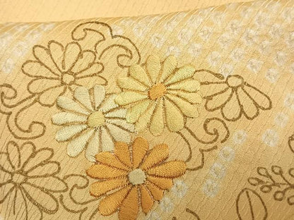 平和屋着物▽訪問着　単衣　絞り　刺繍　唐草花文　正絹　逸品　AAAU7983fy