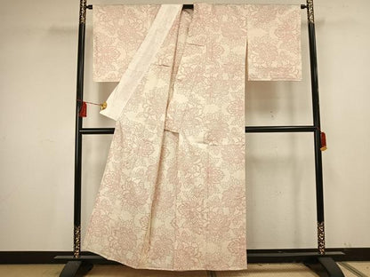 平和屋着物▽本場大島紬 単衣 白大島 7マルキ 草花文 正絹 逸品 AAAU7985fy