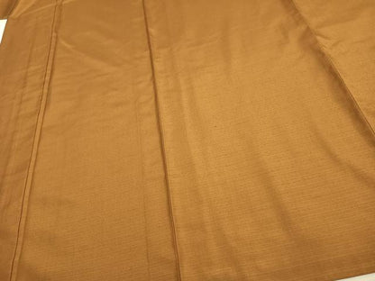 平和屋着物▽上質な紬 単衣 色無地 黄唐茶色 正絹 逸品 未使用 AAAU7986fy
