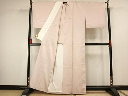 平和屋着物▽上質な紬 単衣 色無地 薄桜色 正絹 逸品 AAAU7987fy