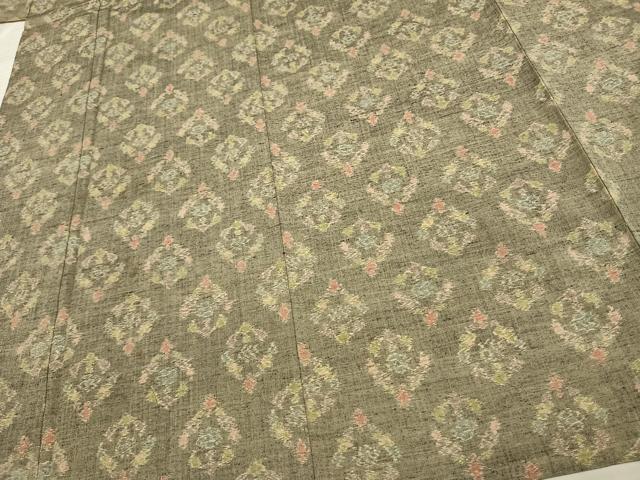 平和屋着物▽上質な紬　単衣　幾何学花文　正絹　逸品　AAAU7989fy