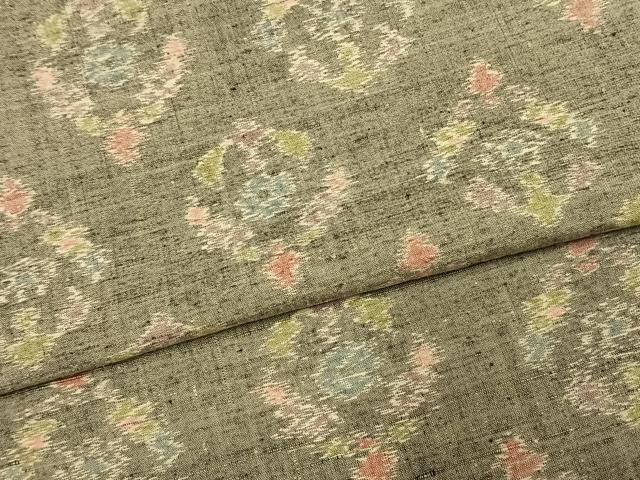 平和屋着物▽上質な紬　単衣　幾何学花文　正絹　逸品　AAAU7989fy