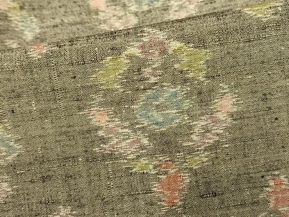 平和屋着物▽上質な紬　単衣　幾何学花文　正絹　逸品　AAAU7989fy