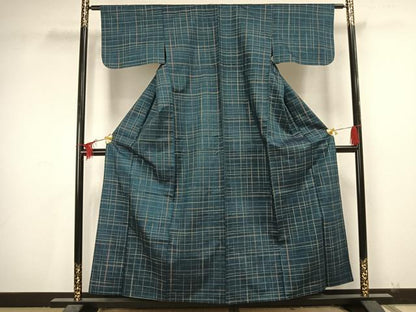 平和屋着物▽上質な紬 単衣 格子 正絹 逸品 AAAU7990fy
