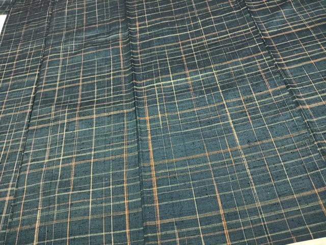 平和屋着物▽上質な紬 単衣 格子 正絹 逸品 AAAU7990fy