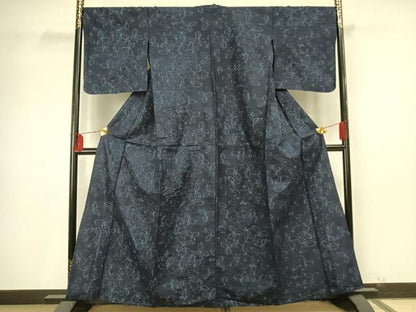 平和屋着物▽上質な紬 単衣 舞葉文 正絹 逸品 AAAU7992fy