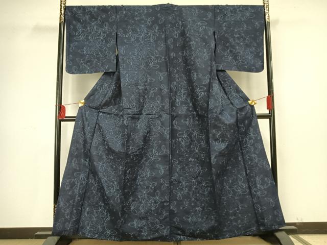 平和屋着物▽上質な紬 単衣 舞葉文 正絹 逸品 AAAU7992fy