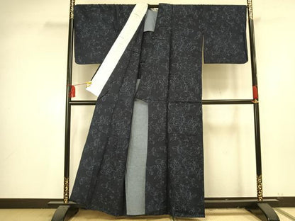 平和屋着物▽上質な紬 単衣 舞葉文 正絹 逸品 AAAU7992fy