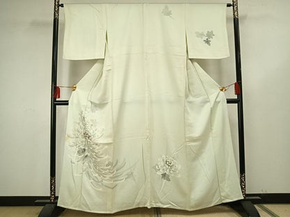 平和屋着物▽訪問着 単衣 刺繍 草花文 正絹 逸品 AAAU7993fy