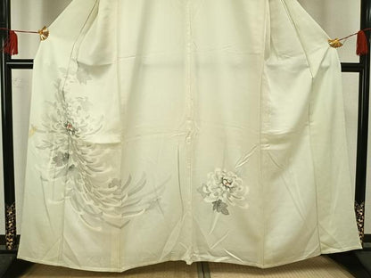 平和屋着物▽訪問着 単衣 刺繍 草花文 正絹 逸品 AAAU7993fy