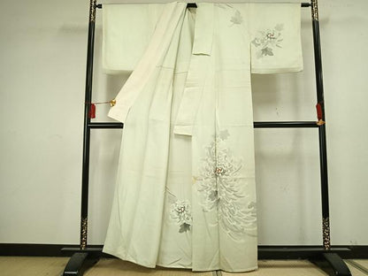 平和屋着物▽訪問着 単衣 刺繍 草花文 正絹 逸品 AAAU7993fy