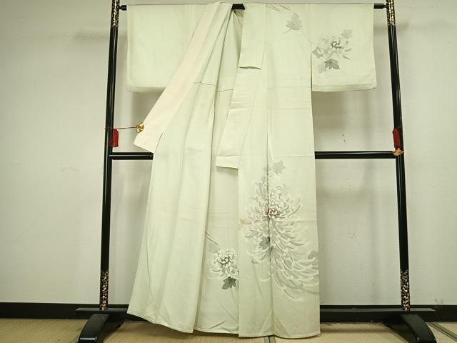 平和屋着物▽訪問着 単衣 刺繍 草花文 正絹 逸品 AAAU7993fy