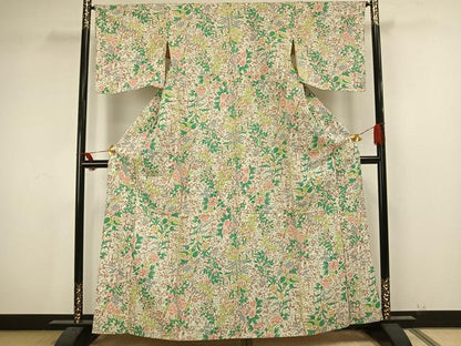 平和屋着物▽小紋 単衣 手書き 草花文 AAAU7994fy