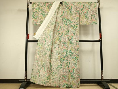 平和屋着物▽小紋 単衣 手書き 草花文 AAAU7994fy