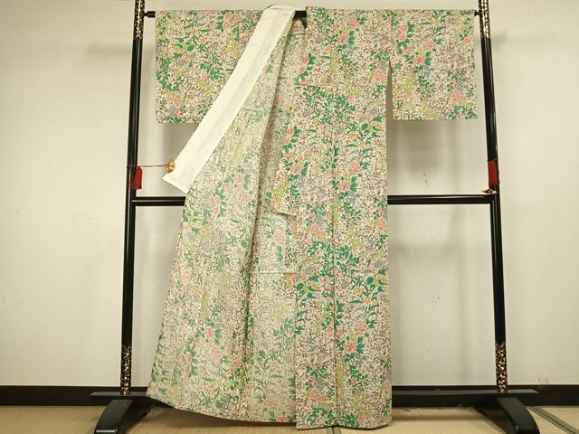平和屋着物▽小紋 単衣 手書き 草花文 AAAU7994fy