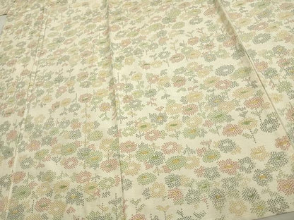 平和屋着物▽上質な紬 単衣 草花文 正絹 逸品 AAAU7996fy