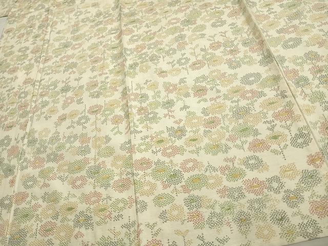平和屋着物▽上質な紬 単衣 草花文 正絹 逸品 AAAU7996fy