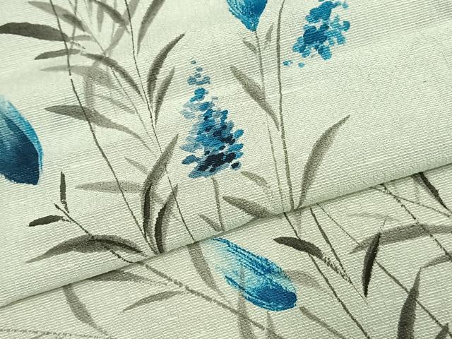 平和屋着物▽訪問着　単衣　紬地　手描き　草花文　正絹　逸品　AAAU7997fy