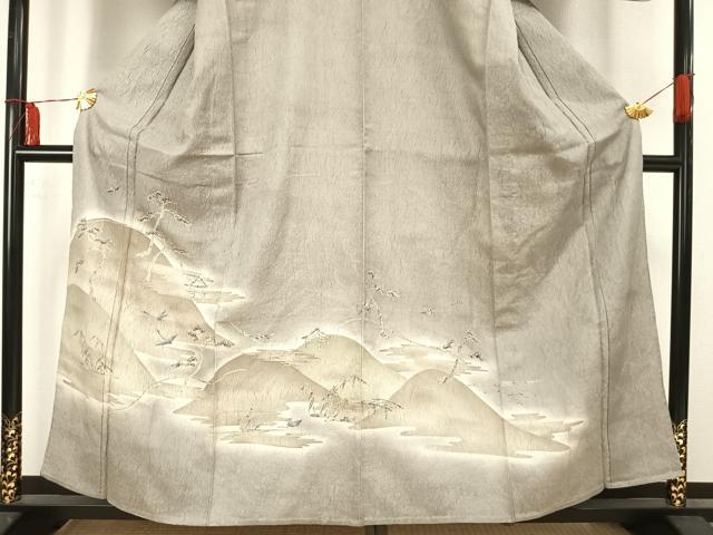 平和屋着物▽訪問着 単衣 ふくれ織 飛鶴風景文 正絹 逸品 AAAU7999fy